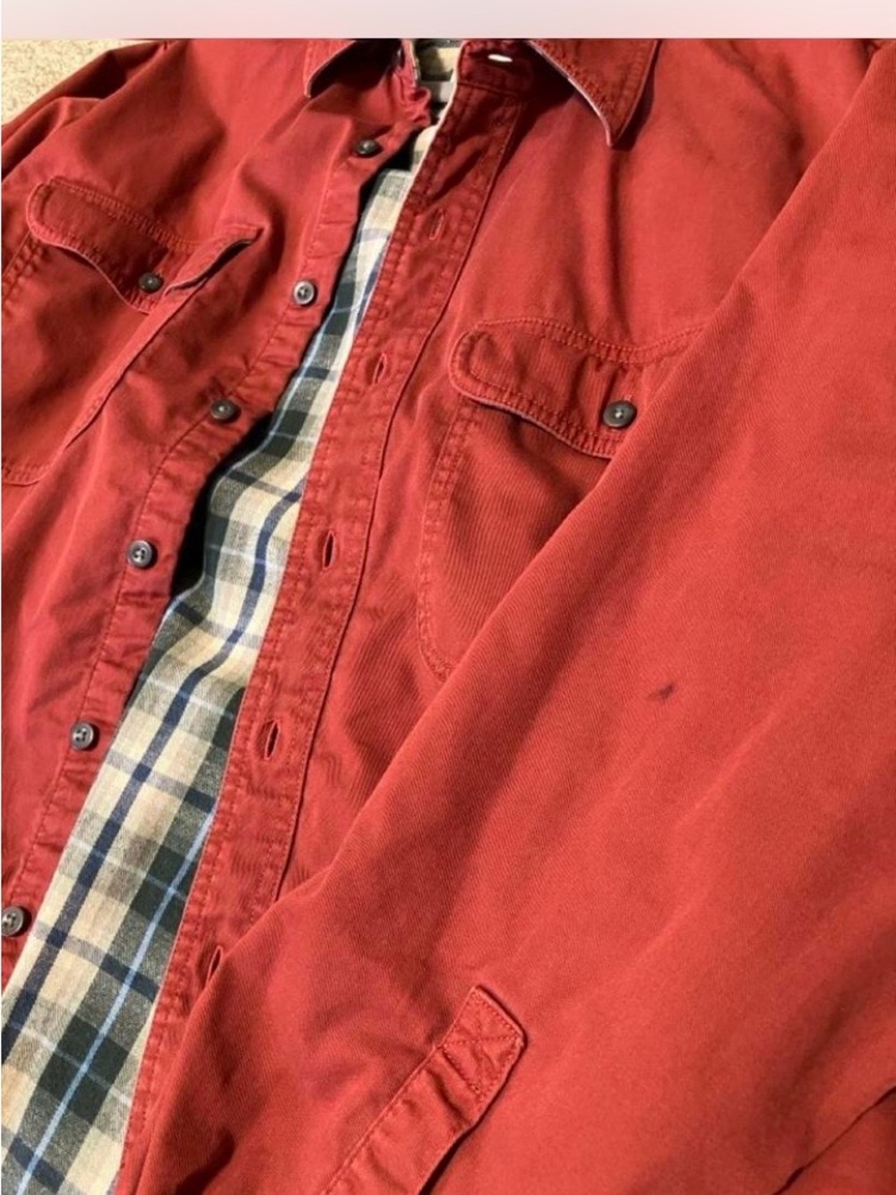 L.L. Bean Men's Rust Red Shirt Jacket Plaid Lining 100% Cotton Size Large - Picture 8 of 8
